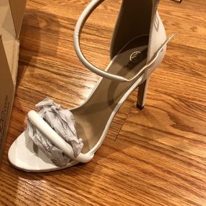 White two strap heels wide fit